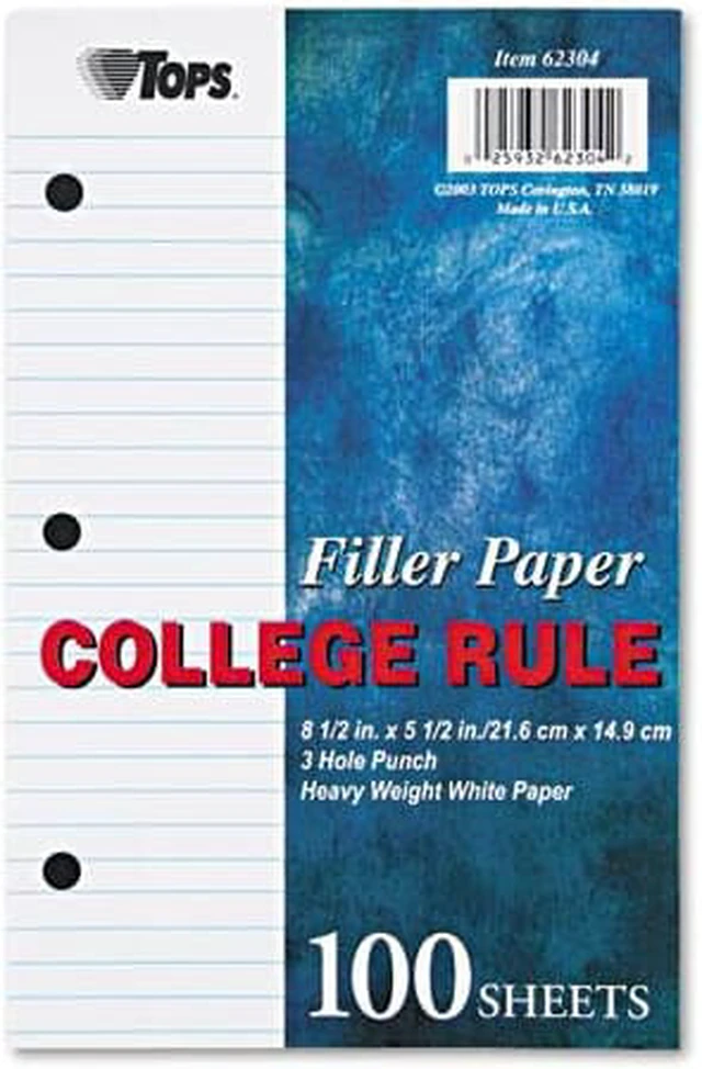 Alt view image 2 of 7 - Filler Paper, 3-Hole, 5.5 x 8.5, Medium/College Rule, 100/Pack 62304