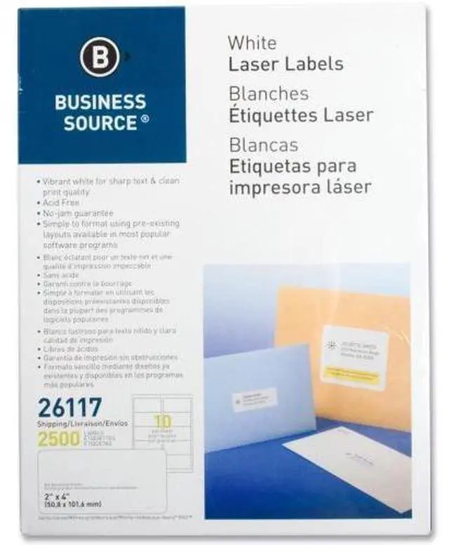 Alt view image 3 of 8 - Business Source Mailing Labels Shipping Laser 2"x4" 2500/PK White 26117
