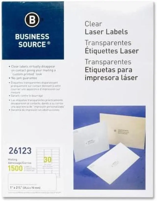 Alt view image 5 of 12 - Business Source Mailing Labels Laser 1"x2-3/4" 1500/PK Clear 26123