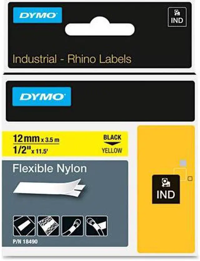 Alt view image 5 of 7 - DYMO Rhino Flexible Nylon Industrial Label Tape Cassette, 1/2" x 11-1/2ft, Yellow
