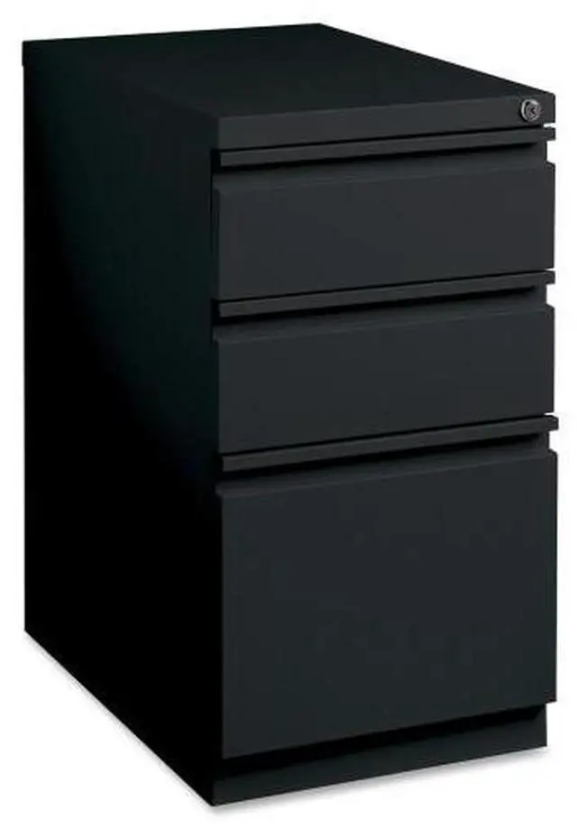 Alt view image 4 of 11 - Lorell Mobile File Pedestal - 15" x 20" x 27.8" - Letter - Ball-bearing Suspension, Recessed Handle, Security Lock - Bla