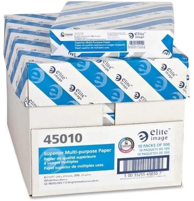 Alt view image 7 of 12 - Elite Image 45010 Multipurpose Paper - 8 1/2" x 11" - 20 lb Basis Weight - 98 Brightness - 5000 sheets / Carton (10 Reams / Carton) - White