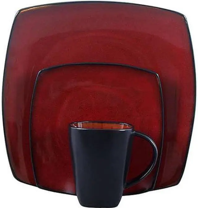 Alt view image 5 of 5 - Gibson Home Soho Lounge Square 16-Piece Dinnerware Set - Burgundy  61220.16RM