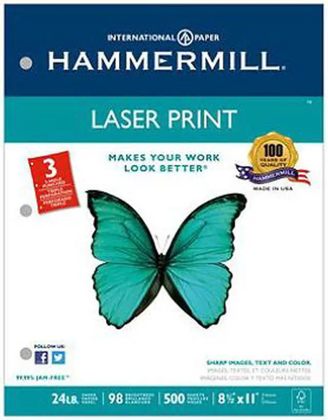 Main image of Hammermill - Laser Print Paper, 24lb, 98 Bright, 3 Hole Punched - Ream