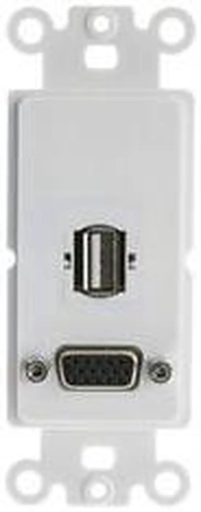 Alt view image 2 of 2 - Cable Wholesale Decora Wall Plate Insert VGA Coupler And USB Type A Coupler, HD15 Female And USB Type A Female - White