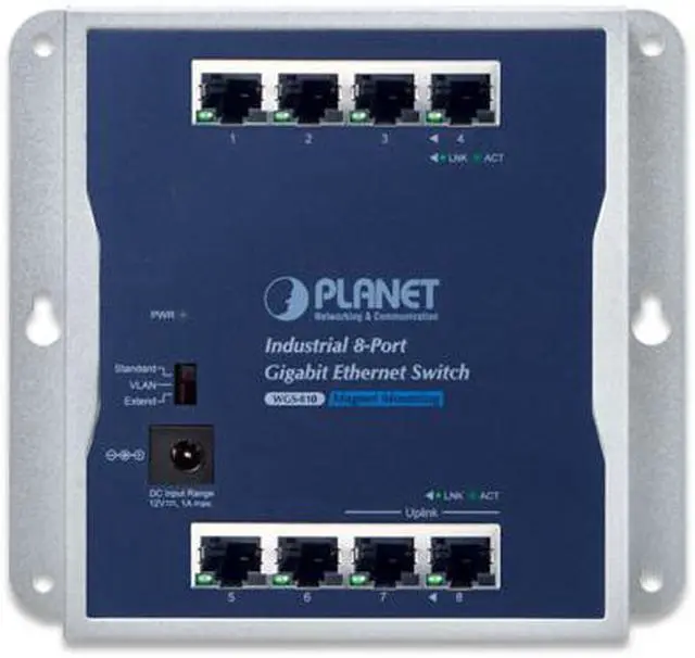 Alt view image 2 of 3 - Planet Industrial 8-Port 10/100/1000T Wall Mounted Gigabit Ethernet Switch (-20~60 degrees C)
