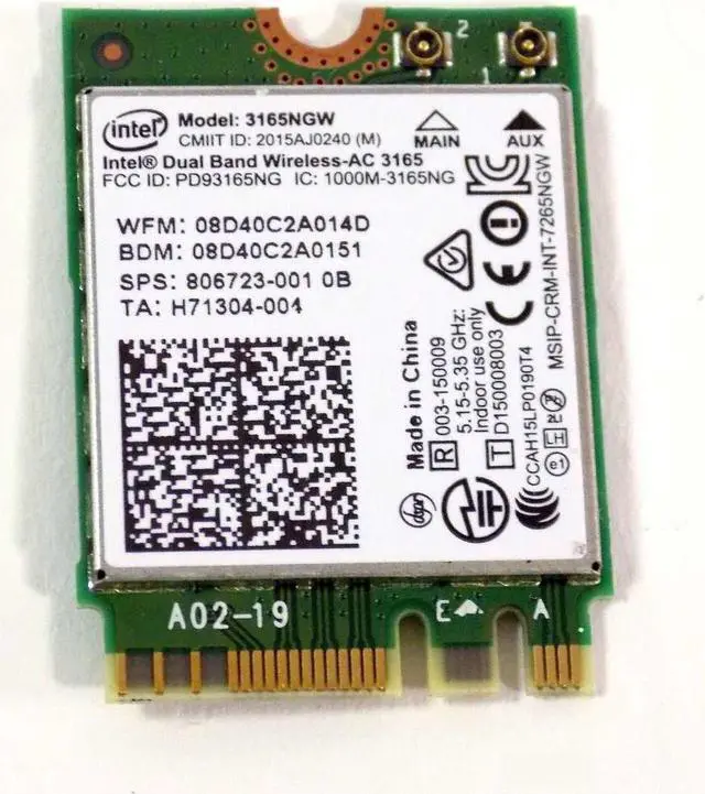Alt view image 3 of 5 - HP 806723-001 Intel Dual Band Wireless-Ac 3165 802.11Ac, Dual Band, 1X1 Wi-Fi And Bluetooth 4.0 Wlan Module (Most Of World)