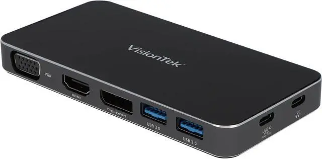 Alt view image 10 of 11 - VisionTek VT210 Dual Display USB-C Docking Station with Power Passthrough ??? DP, HDMI, VGA, 2X USB-A, 1x USB-C for Windows, Mac, Chromebook, Ipad - 901525
