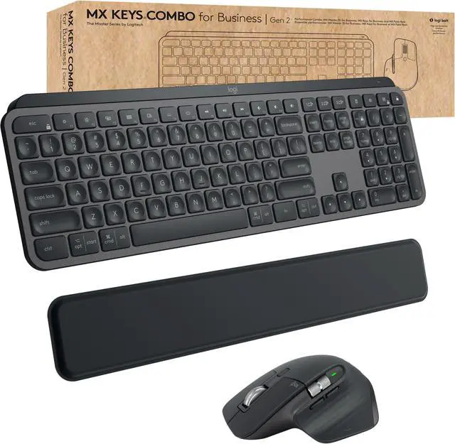 Main image of Logitech MX Keys Combo for Business Keyboard & Mouse - USB Wireless Bluetooth Keyboard - USB Wireless Bluetooth Mouse - Darkfield - 8000 dpi - Right-handed Only - Compatible with PC, Mac