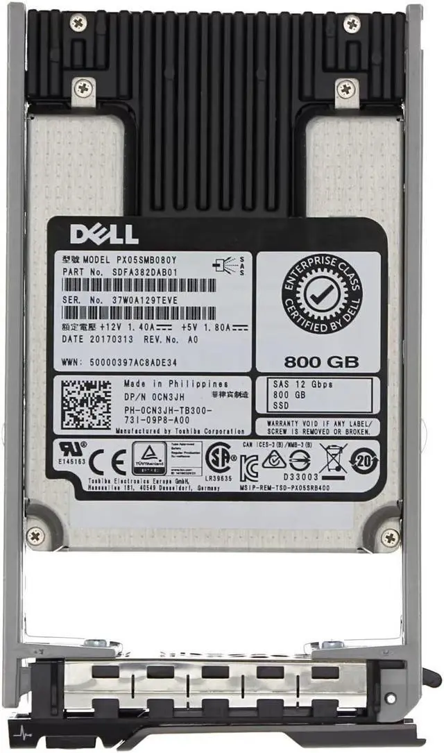 Main image of Dell CN3JH 800GB Write Intensive sas 12Gbps 512n 2.5in 14g hot plug ssd