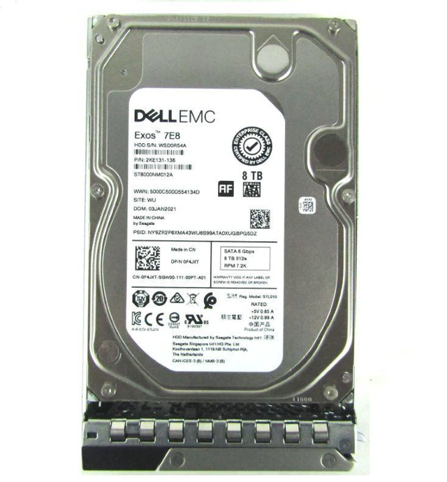Main image of Dell F4JXT 8 TB SATA 3.5-Inch Hard Disk Drive - 7.2K RPM - Hot Swap - 6 Gbps - For PowerEdge 14G Server