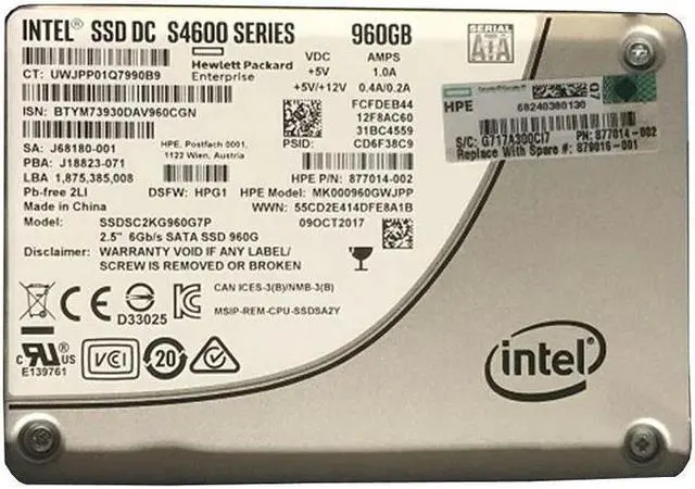 Main image of HP 877014-002 960GB SATA 2.5-Inch Solid State Drive - 6 Gbps - Mixed Use - Small Form Factor - Hot Plug - For ProLiant Gen9 and Gen10