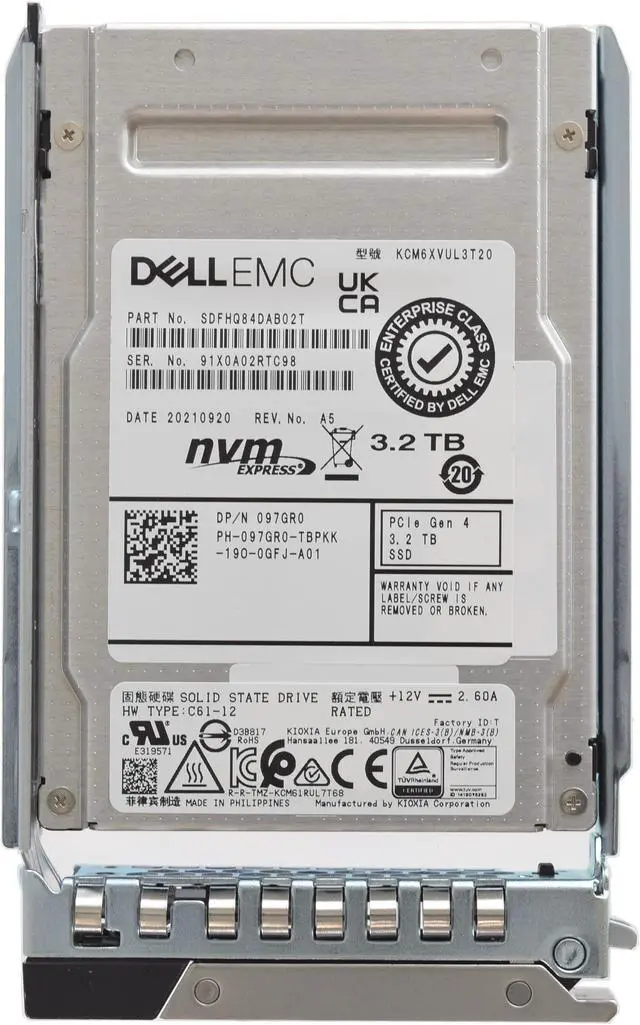 Alt view image 2 of 2 - 97GR0 Dell 3.2TB PCIe Gen4 NVMe Mix Use 2.5'' SSD 097GR0 KCM6XVUL3T20 NEW