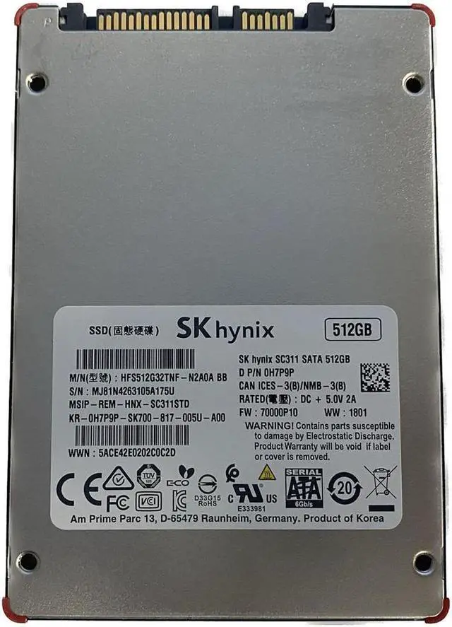 Main image of Dell H7P9P 512 GB 2.5 Inches Internal Solid State Drive - 6 Gbps - MLC - 7 MM - SK Hynix SC311