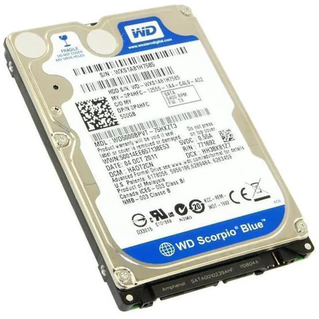 Main image of Dell P4HFC (Western Digital WD5000BPVT-75HXZT3) Scorpio Blue Series 500GB Internal Hard Disk Drive - 2.5 inch - 5400 RPM - SATA - 3 Gbps - 8MB Cache - DCM EHOTJHB