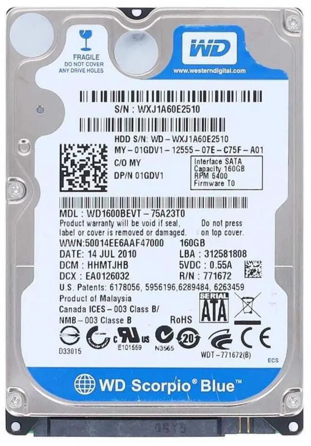 Main image of 1GDV1 160GB 5400RPM SATA 2.5Inch Dell Hard Drive
