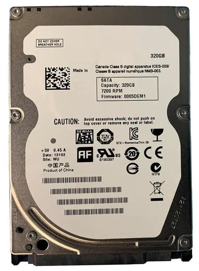 Main image of Dell W5Y3D (Western Digital WD3200BEKT-75KA9T0) WD MX-250M 320GB Internal Hard Disk Drive - 2.5-inch - 7200 RPM - SATA - 3 Gbps