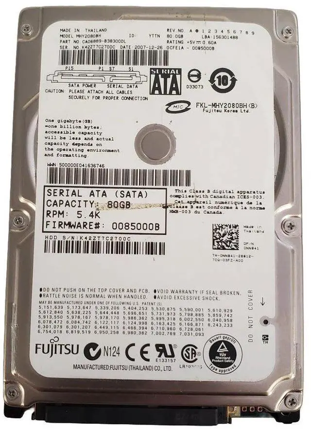 Main image of Dell NN841 80GB Internal Hard Disk Drive - 2.5-inch - 5400 RPM - SATA - 1.5 Gbps - 8MB Cache