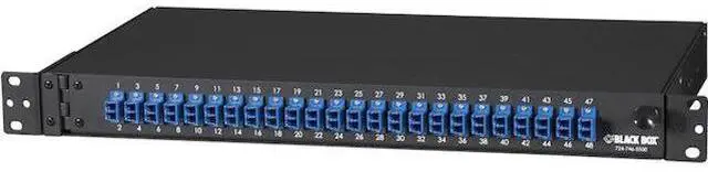 Main image of Black Box JPM385A Adapter Panels - Black - 24-port LC Connector - 1U Rackmount - Duplex Fiber Enclosure - Pre-loaded - Snap-in Fiber