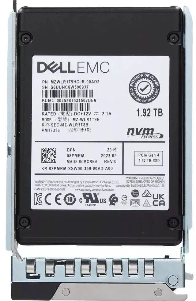 Alt view image 2 of 2 - Dell 8PMRM 1.92TB PCIe Gen4 NVMe Read Intensive TLC 2.5Inch SSD