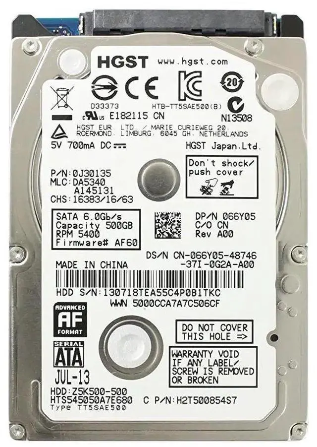 Main image of Dell 66Y05 (Hgst 0J38065) 500 GB Internal Hard Disk Drive - 5400 RPM - 2.5 Inches, 7 Millimeter - SATA 6 Gbps - 8 MB Cache