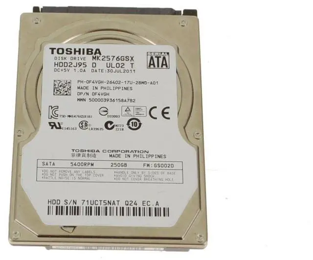 Main image of Dell F4VGH (Toshiba MK2576GSX) 2.5 Inches Internal Laptop Hard Drive - 250GB - 5400RPM - 9.5mm - SATA - 3Gb/s