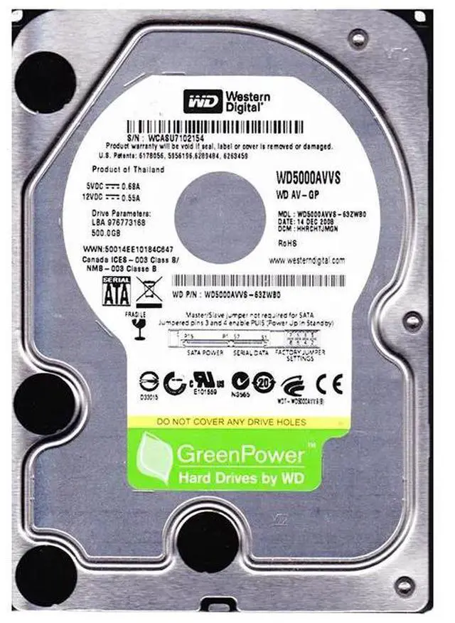 Alt view image 2 of 2 - WD WD5000AVVS-63ZWB0 500GB 5400 RPM SATA 3.5" Internal Hard Drive Bare Drive