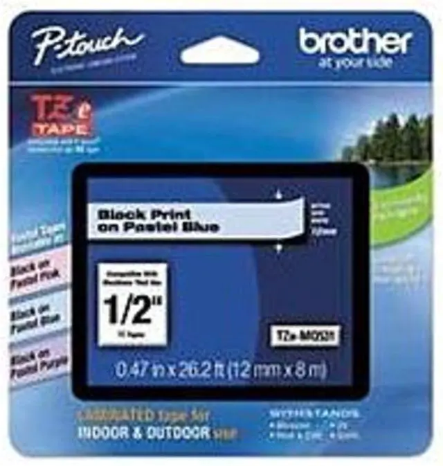 Alt view image 5 of 13 - Brother TZEMQ531 Tz Standard Adhesive Laminated Labeling Tape, 1/2 Inch W, Pastel Blue