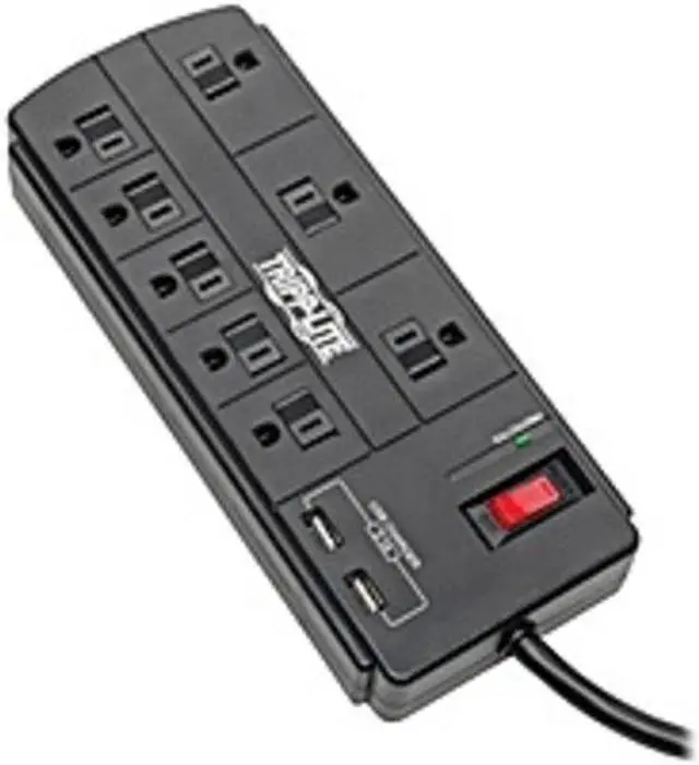 Alt view image 8 of 20 - TRIPP LITE TLP88USBB 8.0 Feet 8 Outlets 1200 Joules Surge Protector