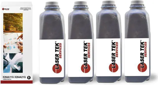 Main image of 4Pk LTS X264A11G X264A21G Black Toner Refill Kit Compatible for Lexmark X264