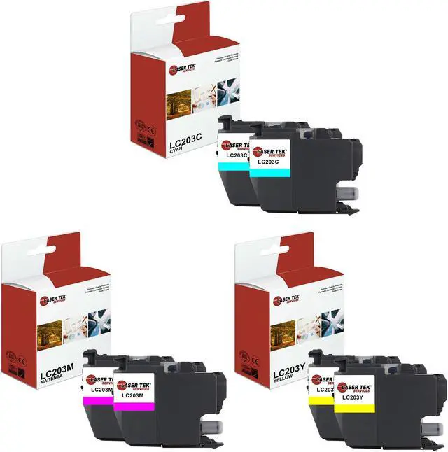 Main image of Laser Tek Services Compatible Ink Cartridge Replacement for Brother LC-203 LC203C LC203M LC203Y Works with Brother MFCJ480DW J485DW Printers (Cyan, Magenta, Yellow, 6 Pack)