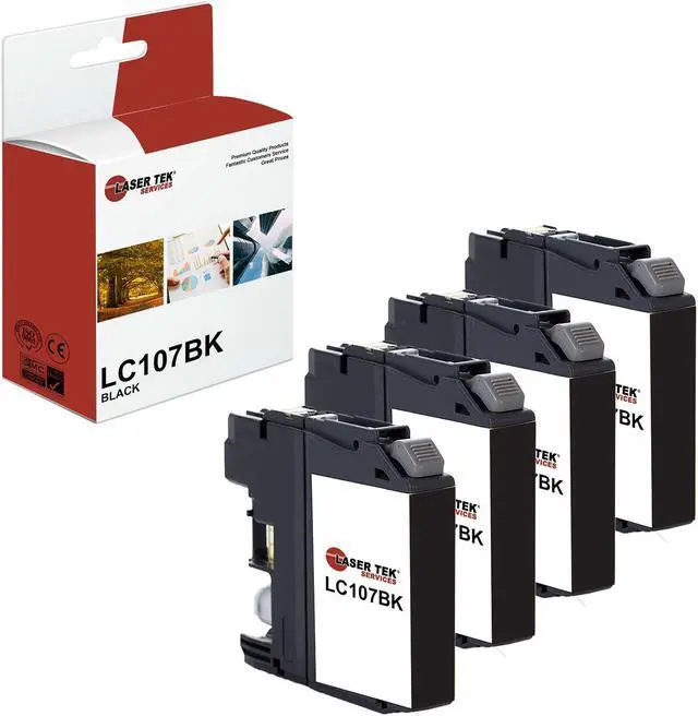 Main image of Laser Tek Services Compatible High Yield Ink Cartridge Replacement for Brother LC-107 LC107BK Works with Brother MFCJ4310DW J4410DW Printers (Black, 4 Pack) - 1,200 Pages