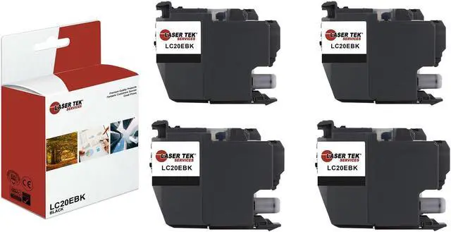 Main image of Laser Tek Services Compatible High Yield Ink Cartridge Replacement for Brother LC-20E LC20EBK Works with Brother MFCJ5920DW J985DW Printers (Black, 4 Pack) - 2,400 Pages