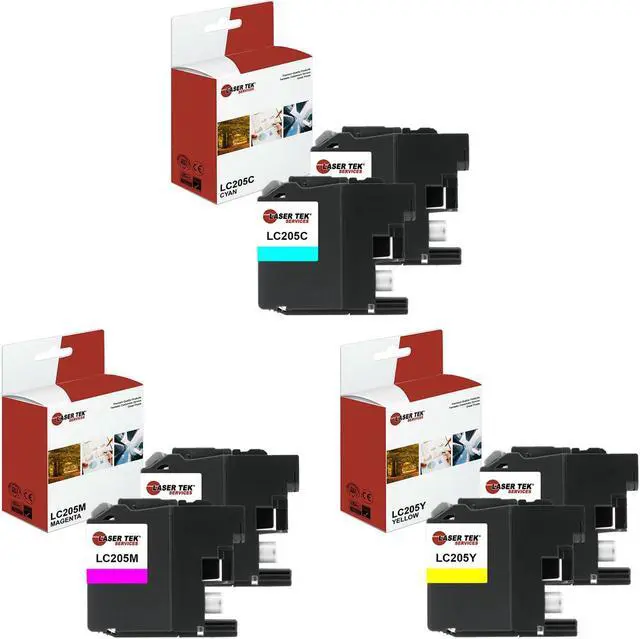 Main image of Laser Tek Services Compatible High Yield Ink Cartridge Replacement for Brother LC-205 LC205C LC205M LC205Y Works with Brother MFCJ4320DW J4420DW Printers (Cyan, Magenta, Yellow, 6 Pack)
