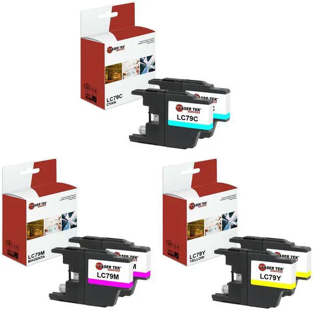 Main image of Laser Tek Services Compatible High Yield Ink Cartridge Replacement for Brother LC-79 LC79C LC79M LC79Y Works with Brother MFC5910DW J6510DW Printers (Cyan, Magenta, Yellow, 6 Pack)