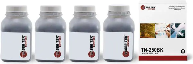 Main image of Laser Tek Services Compatible Toner Refill Kit Replacement for Brother TN250 TN-250BK Works with Brother DCP1000, MFC-4800 6600 6800 Printers (Black, 4 Pack) - 2,200 Pages