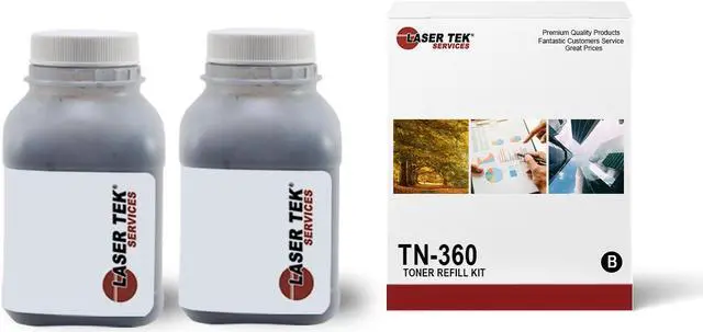 Main image of Laser Tek Services Compatible Toner Refill Kit Replacement for Brother TN360 TN-360 Works with Brother HL-2140 2150N, MFC-7440N 7840W Printers (Black, 2 Pack) - 2,600 Pages