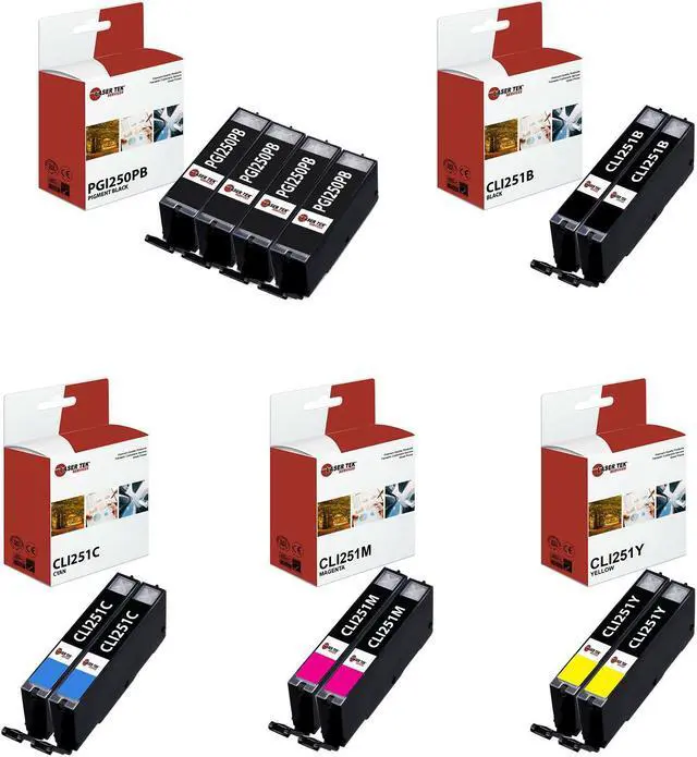 Main image of Laser Tek Services Compatible High Yield Ink Cartridge Replacement for Canon PGI-250 CLI-251 Works with Canon Pixma MG5420 MG6320, MX922 Printers (Pigment Black, Black, Cyan, Magenta, Yellow, 12 Pack)