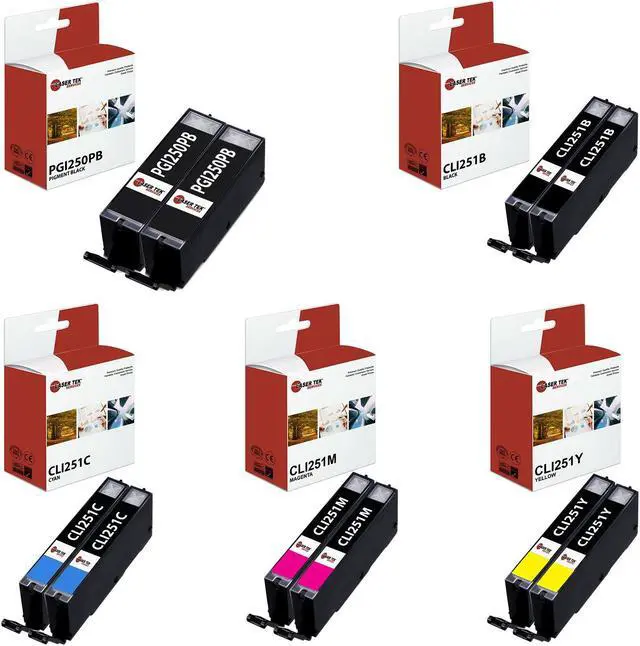 Main image of Laser Tek Services® 10 Pack of Canon compatible PGI-250 and CLI-251 inks. (2BK,2k,2C,2M,2Y)