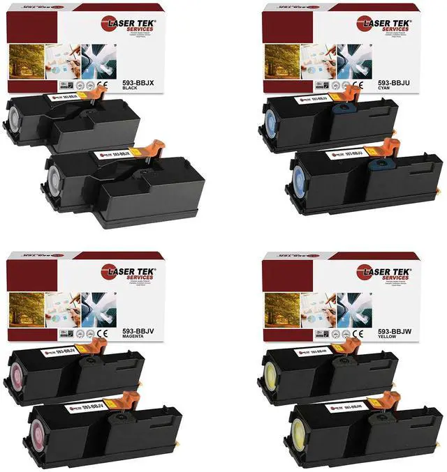 Main image of Laser Tek Services Compatible Toner Cartridge Replacement for Dell E525 593-BBJX 593-BBJU 593-BBJV 593-BBJW Works with Dell Multi-Function E525w Printers (Black, Cyan, Magenta, Yellow, 8 Pack)