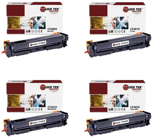 Main image of Laser Tek Services Compatible High Yield Toner Cartridge Replacement for HP 201X CF400X CF401X CF402X CF403X Works with HP Color Laserjet Pro M252dw MFP Printers (Black, Cyan, Magenta, Yellow, 4 Pack)