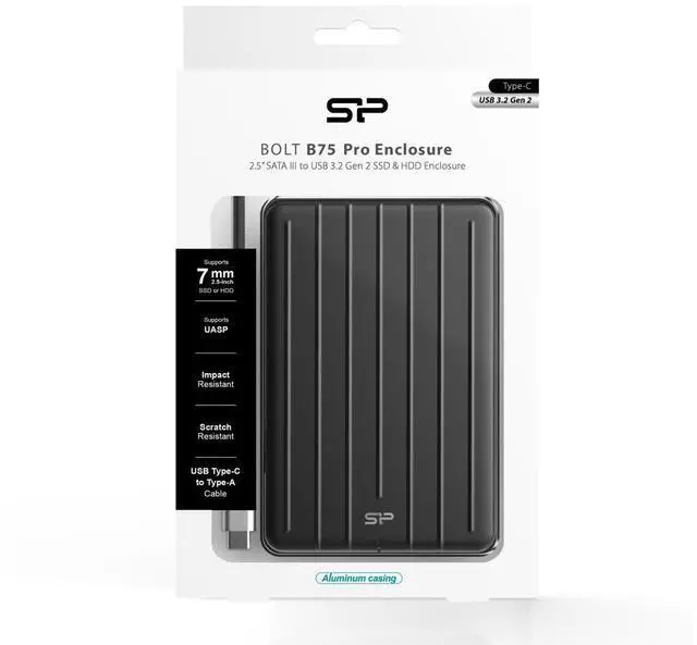 Alt view image 2 of 5 - Silicon Power Bolt B75 Pro USB3.2 Gen 2 Type-C HDD/SSD Enclosure Black