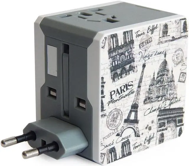 Alt view image 2 of 10 - Retro Series Worldwide Travel Power Adapter with 2 USB ports 5V / 2.1A - Paris Edition Model A7-RetroPar