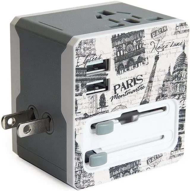 Alt view image 3 of 10 - Retro Series Worldwide Travel Power Adapter with 2 USB ports 5V / 2.1A - Paris Edition Model A7-RetroPar