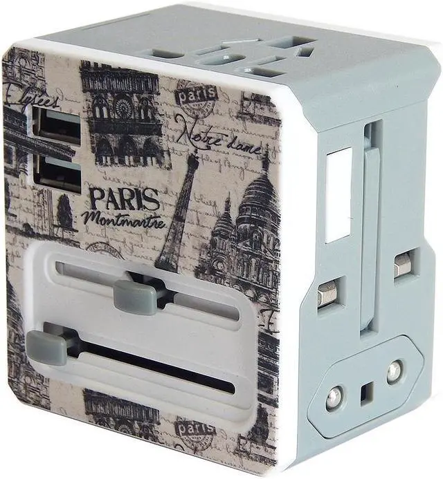 Alt view image 4 of 10 - Retro Series Worldwide Travel Power Adapter with 2 USB ports 5V / 2.1A - Paris Edition Model A7-RetroPar