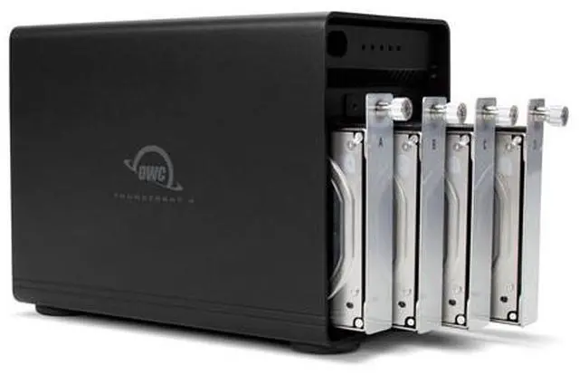 Main image of OWC 32TB ThunderBay 4 RAID 5 Four-Drive Enterprise HDD Storage Solution With Dual Thunderbolt 3 Ports. Featuring SoftRAID. RAID-5 Pre-Configured. Thunderbolt 3 Cable Included. Model OWCTB3SRE32.0S
