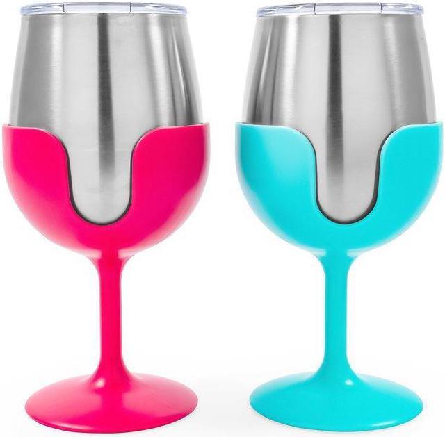 Camco 51915 Pink & Blue Wine Tumbler Set