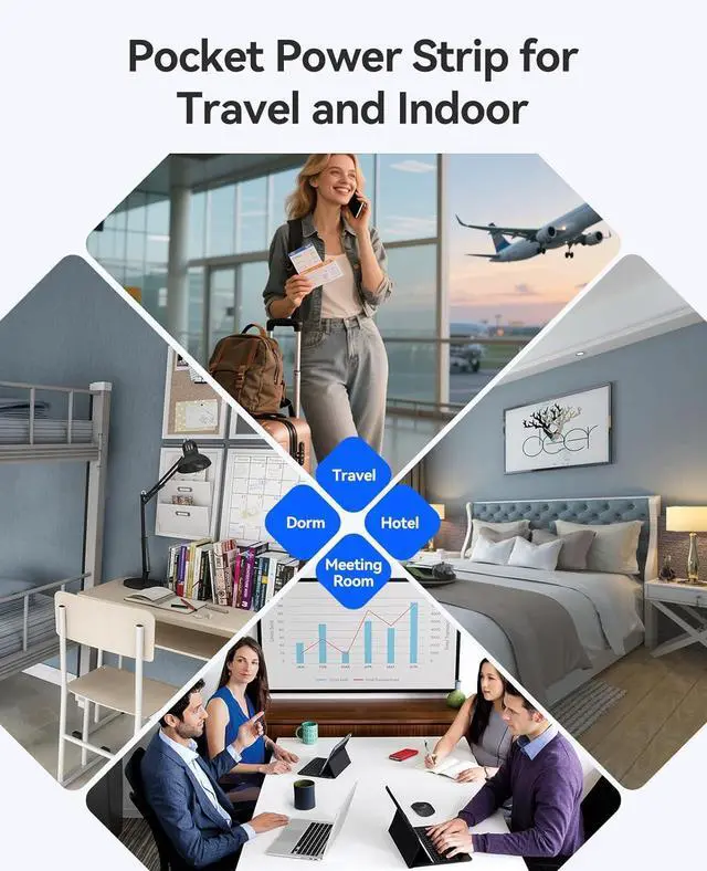 Alt view image 7 of 7 - ORICO Pocket Power Strip for Travel, 5 in 1 Extension Cord with 2 AC Outlets 2 USB-A and 1 USB-C Ports, 3.7 ft Flat Plug Wrapped Around Power Strip for Cruise Office, Hotel, Home- AP3 (Black)