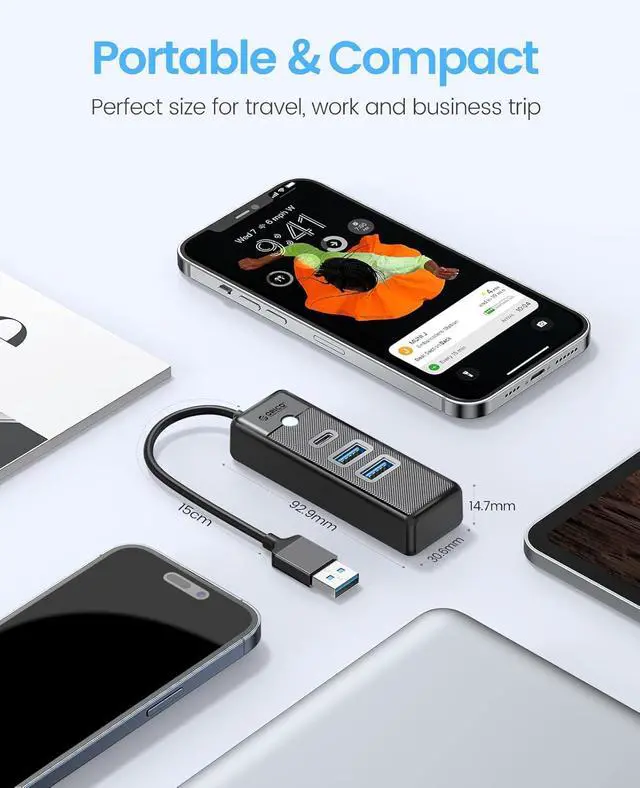 Alt view image 2 of 7 - ORICO USB Hub, 3 Ports USB 3.1 Type A to USB 3.0 Hub Adapter with 2 USBA, 1 Type C for Laptop, Mobile Phone, Tablet with 0.5ft Cable, Compatible with Mac OS 10.X and Above, Linux, Android