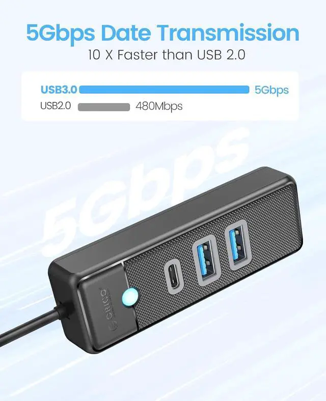 Alt view image 4 of 7 - ORICO USB Hub, 3 Ports USB 3.1 Type A to USB 3.0 Hub Adapter with 2 USBA, 1 Type C for Laptop, Mobile Phone, Tablet with 0.5ft Cable, Compatible with Mac OS 10.X and Above, Linux, Android